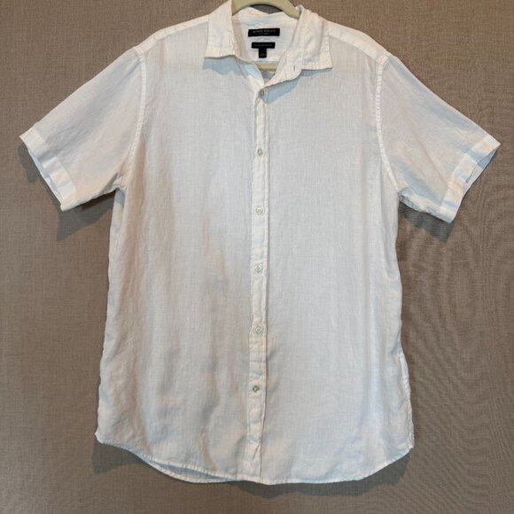 Banana Republic 100% Linen Short Sleeve Button Up Tall Large White Camden Fit - Picture 3 of 8